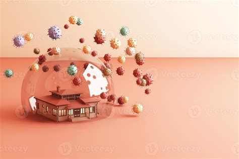 Stay home Keep calm Slogan House in a glass bullet protecting Danger