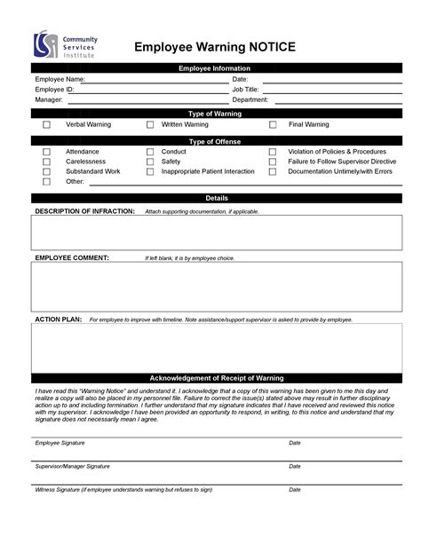 Employee Warning Notice - Download 56 Free Templates & Forms