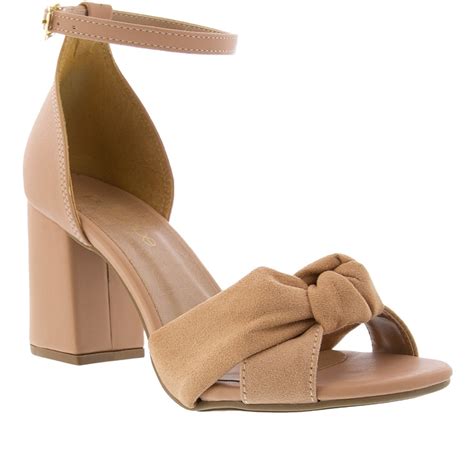 Sandalia Nó Salto Grosso - Sandália Penélope Salto Grosso Detalhe Nó Camurça Nude | Shopee Brasil