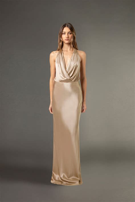 Halter draped gown - champagne – Michelle Mason