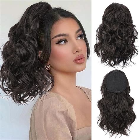 Grey Ponytail Extension for Women 14 Inch Short Curly Wavy Drawstring ...