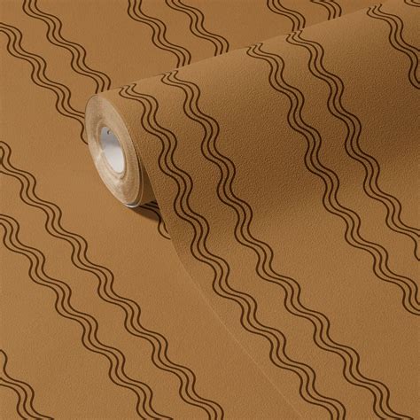Rolling Rhythm | Caramel Brown & Black Wavy Vertical Striped Wallpaper