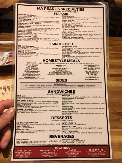 Menu at The Carolina Kitchen Bar & Grill, Washington