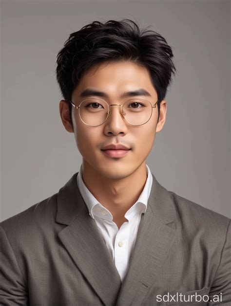 Stylish Asian Man in Gold Davis Glasses Poses in UHD Photoshoot | SDXL