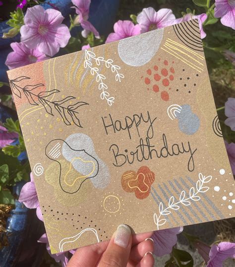 Hand Painted, Recycled Birthday Card Eco Friendly Happy Birthday Doodle