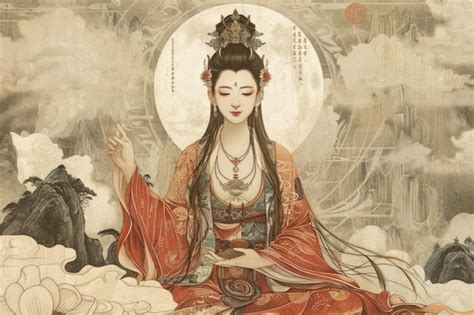 premium photo  illustration   chinese goddess   red robe