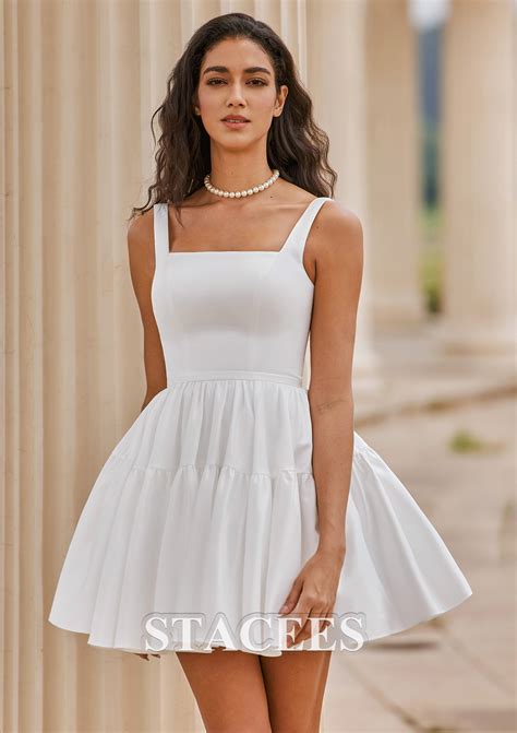 Délicate trapèze carrée satin courte/mini robe de mariée S3081W - Robes