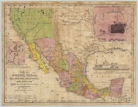 Map of Mexico, Texas, Old and New California, and Yucatan. Showing the ...
