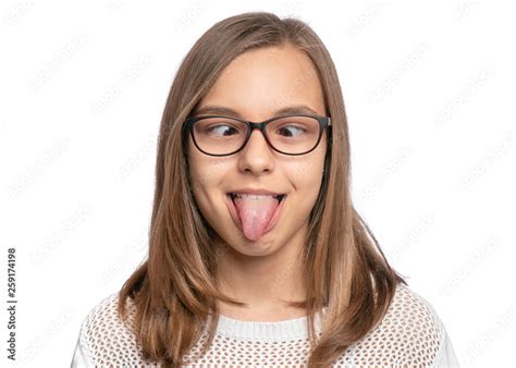 Crazy child making grimace - Silly face, shows tongue. Funny caucasian ...