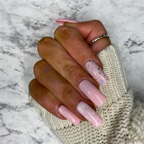 Luxe Baby Pink Marble Glitter Gel Nails Custom Press on | Etsy