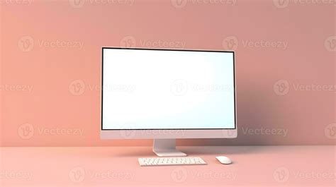 Workspace with blank screen laptop computer. Blank desktop computer ...