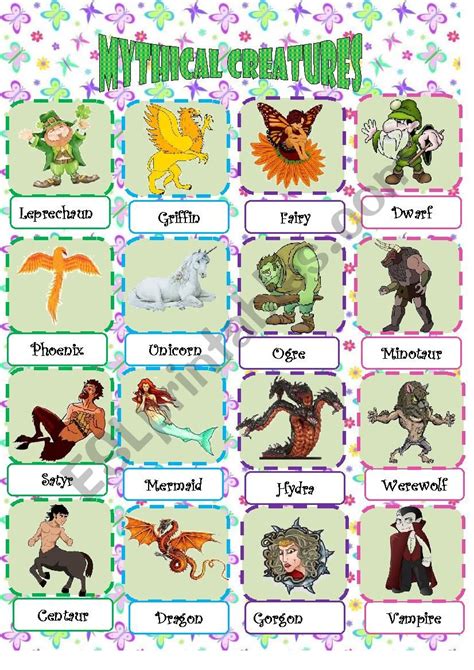 Mythical Creatures - ESL worksheet by misstylady