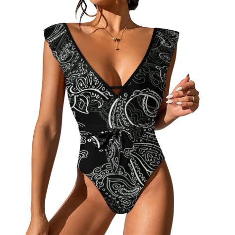 Black Paisley Pattern Swimsuit Sets Women's Swimwear Summer One-Piece