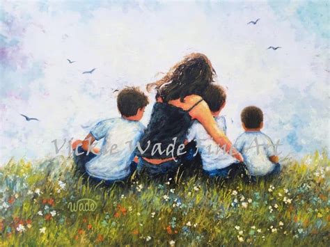 Mother and Three Sons Art Print, Mom, Three Boys, Brunette Mother, Mom ...