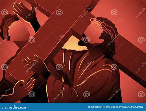 Simon of Cyrene Helps Jesus Carry His Cross Stock Illustration ...