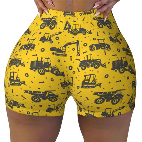 Fotbe Vintage Excavator Seamless Shorts, Womens Workout Shorts High