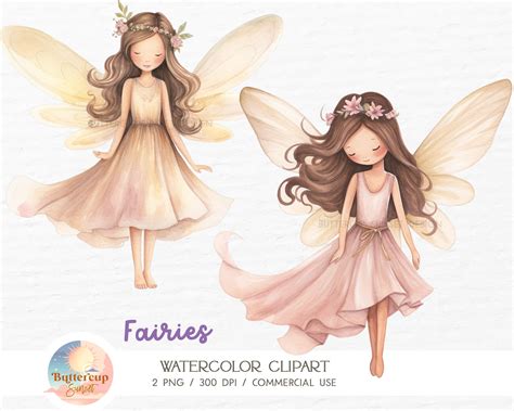 2 Cute Fairies Watercolor Clipart PNG Digital Download Fairy - Etsy