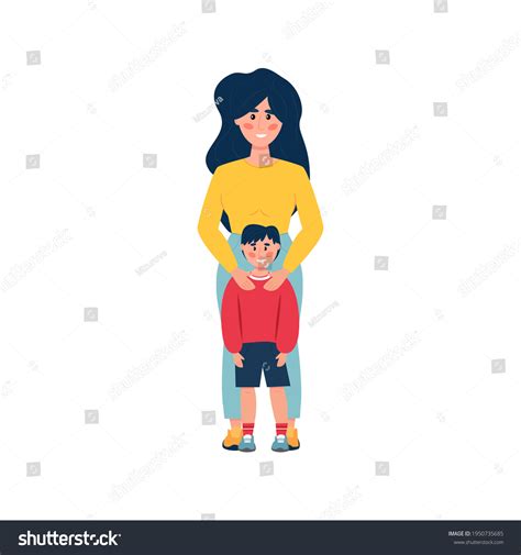 Mom Son Full Growth Mom Hugs Stock Vector (Royalty Free) 1950735685