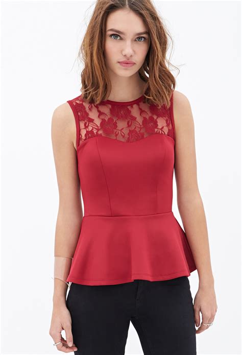 red lace peplum top