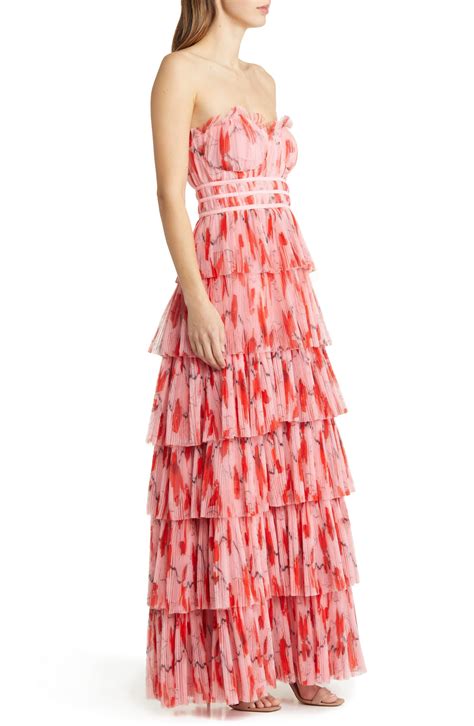 Hutch Monaco Strapless Ruffle Tiered Plissé Gown | Nordstrom
