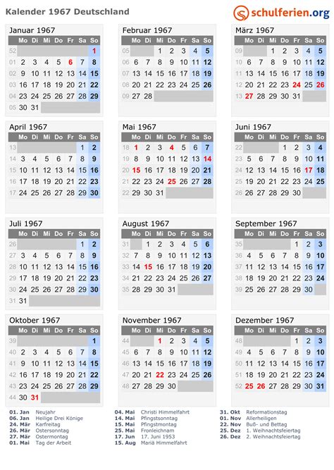 Kalender 1967