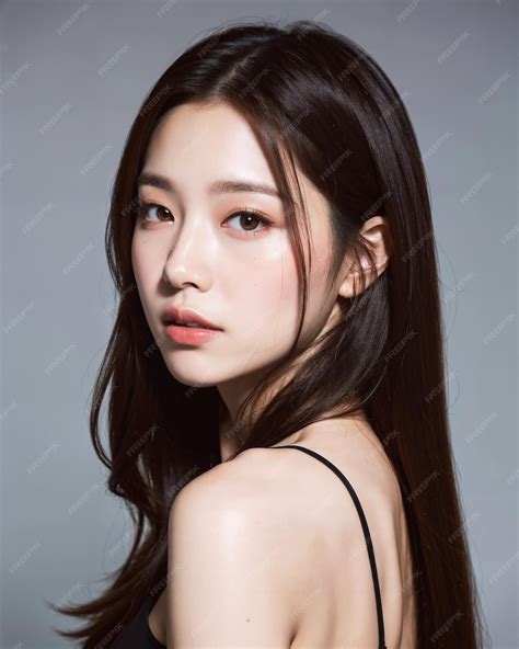Portrait of beautiful korean women with studio background | Premium AI