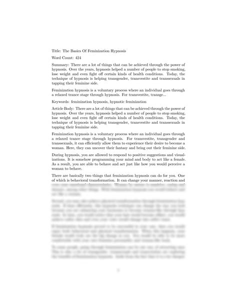 SOLUTION: The basics of feminization hypnosis - Studypool