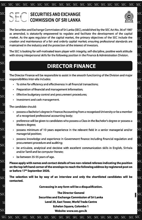 director finance securities  exchange commission  sri lanka