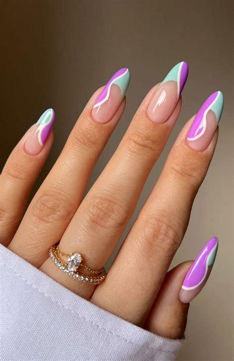 50 Trendy Summer Nail Colours & Designs : Green Short Nails with White ...