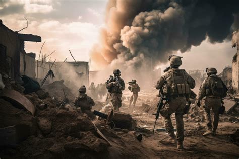 War Concept. Military fighting scene on war sky background, Soldiers ...