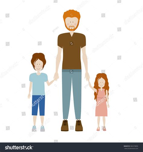 Color Silhouette Kids Dad Redhead Vector Stock Vector (Royalty Free