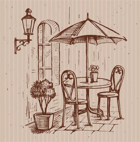 Вектор уличного кафе — стоковая иллюстрация | Architecture drawing art ...