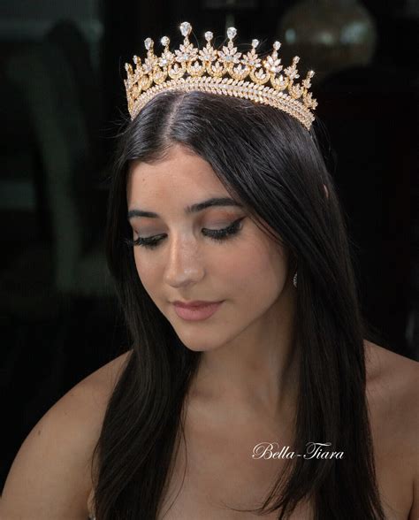 Majestic- Stunning Swarovski Crystal Gold Tiara Crown – Bella-Tiara