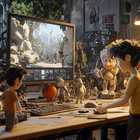 Image of a 3D animation studio with animators working on CGI scenes