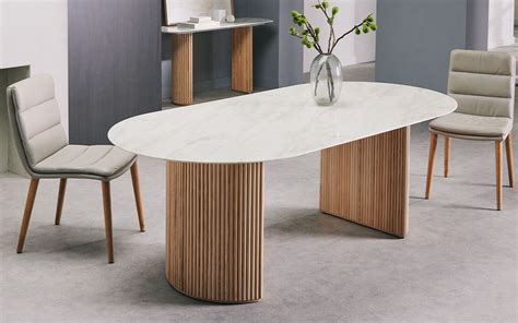 Parc Oval Dining Table | White Marble with Timber Dining Table | Nick Scali