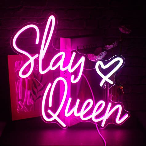 FAXFSIGN Slay Queen Neon Sign Pink White LED Neon Light Up Signs for