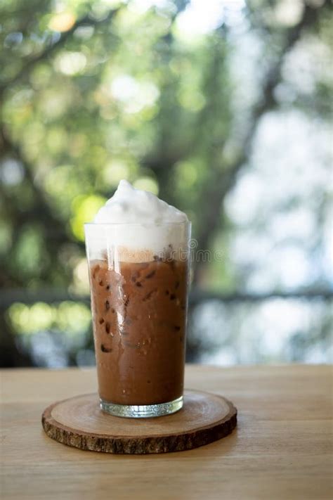 glass  iced mocha coffee  milk foam espresso mixed