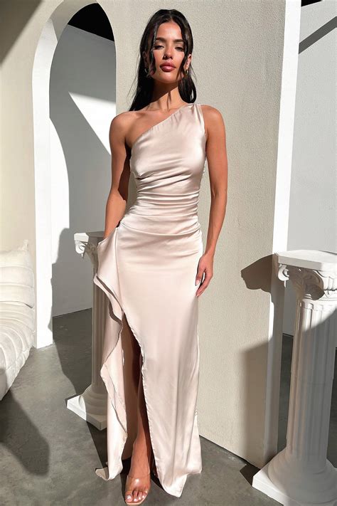 Elianna One Shoulder Satin Maxi Dress - Champagne | Maxi dress, Dress