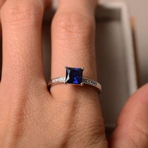 Sapphire Ring, Princess Cut Sapphire, Engagement Ring - Etsy