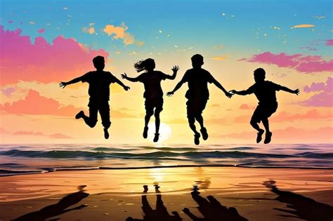 Premium Photo | Sunset Beach Silhouette Jumping Youth
