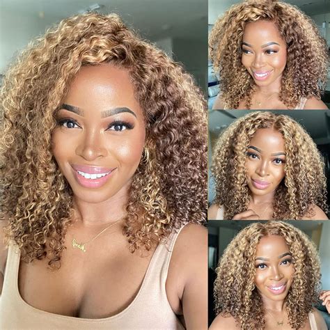 Buy Nadula Hair Curly Honey Blonde Lace Front Wigs Human Hair 13X4 Ear ...