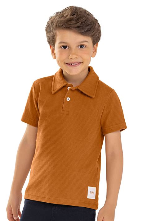 Camisa Polo Infantil Menino - Camisa Polo Infantil Menino Texturizada Colorittá Marrom - Elian