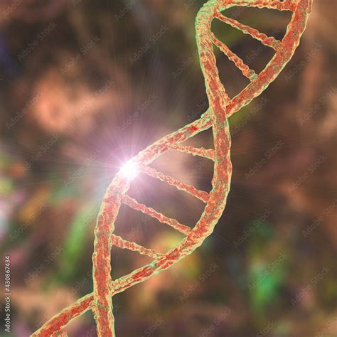 Genetic mutation, conceptual 3D illustration. Double stranded DNA ...
