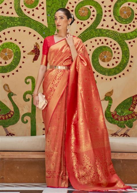 shop royal red kanjivaram silk bridal saree  wedding sale sunasa