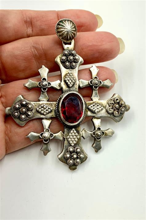 antique byzantine style large substantial silver  fold cross