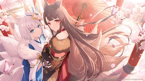 anime, petals, fox ears, butterfly, umbrella, fox girl, fox mask, fox ...