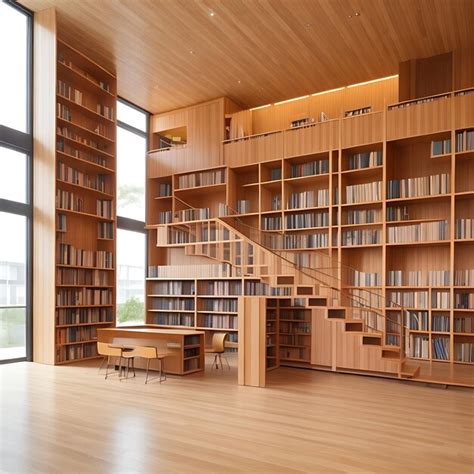 Premium AI Image | Wooden bookshelf in a modern library a perfect ...