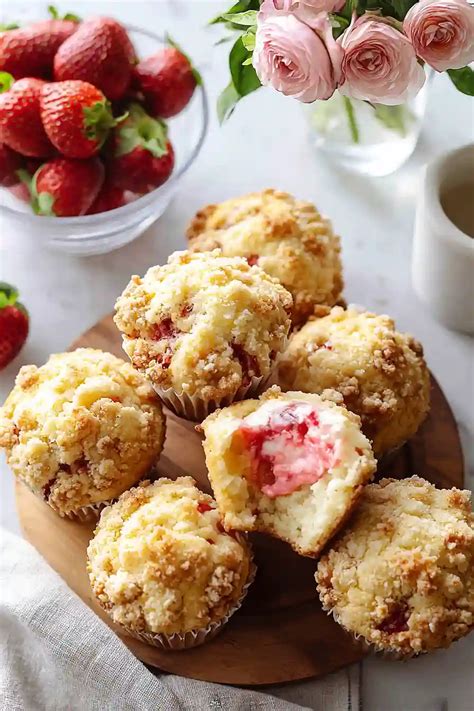 bakery style strawberry muffins  cream cheese filling myjoyfulkitchen
