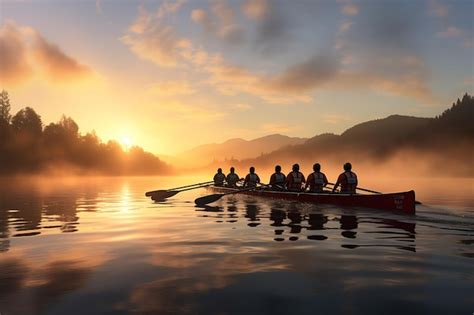premium photo rowing boat   lake  sunrise beautiful nature
