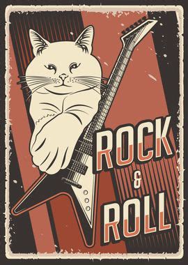 'Rock and Roll with cat' Poster, picture, metal print, paint by ...
